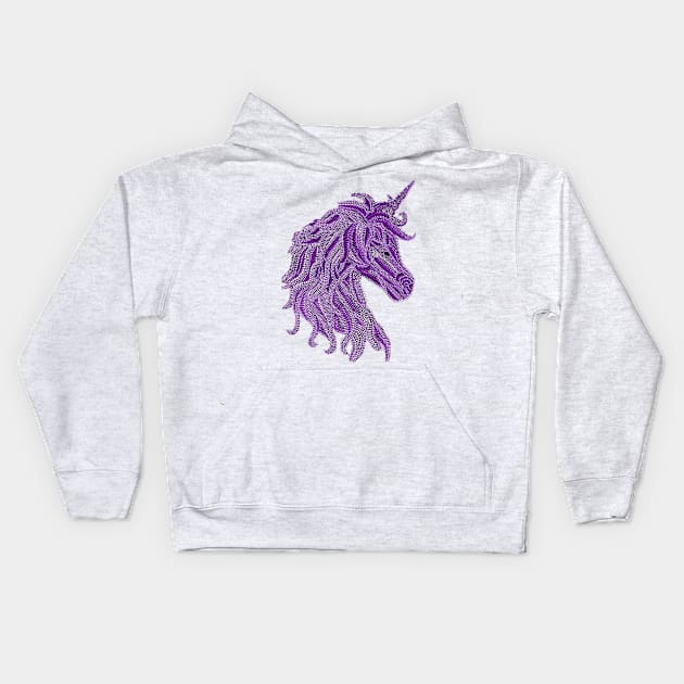 Mythical Unicorn - Monochrome Purple Kids Hoodie by Amy Diener